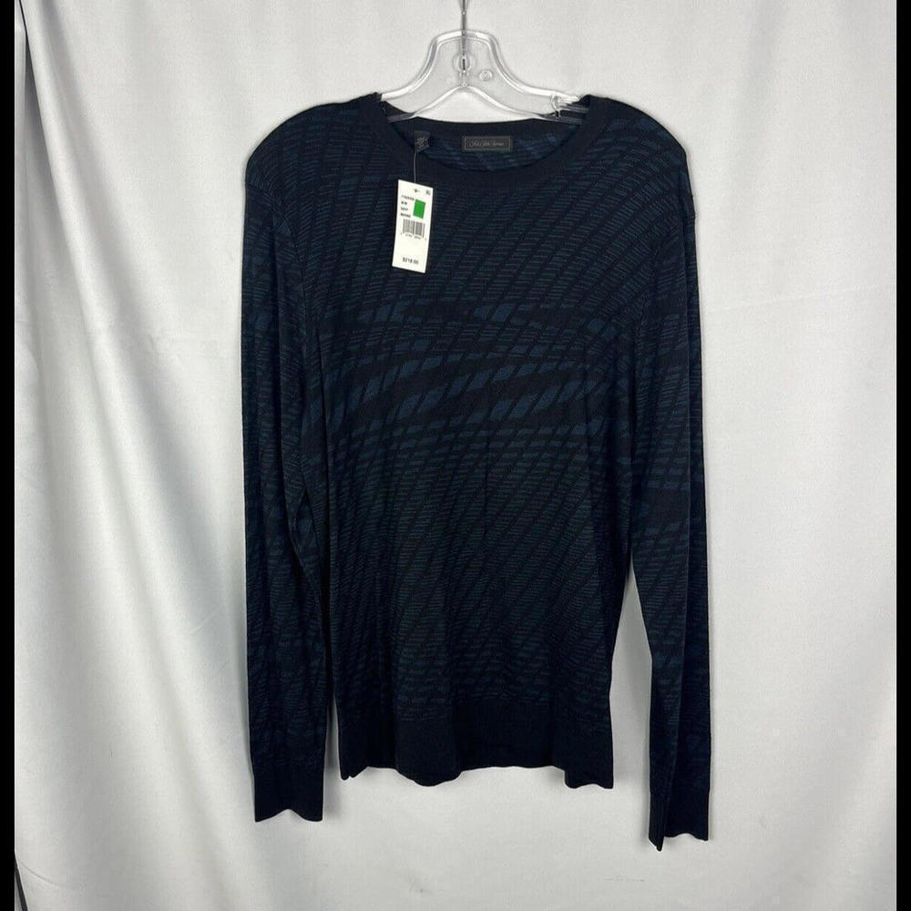 $218 Saks Fifth Avenue Crewneck Sweater Pattern Black Navy Size M
